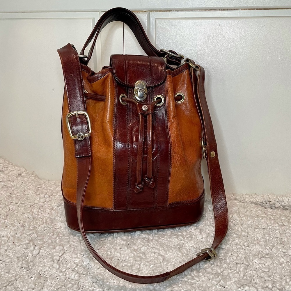MARINO Orlandi Vintage Two toned Brown Leather Bucket Bag Purse